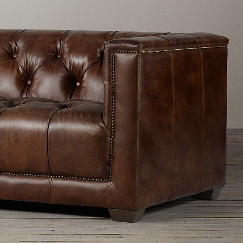 American Style Genuine Leather Sofa Modern Minimalist Living Room Vintage Industrial Style Straight Three-Four Seater Sofa Small Apartment Cafe