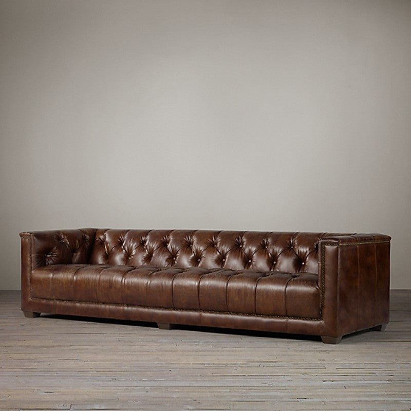 American Style Genuine Leather Sofa Modern Minimalist Living Room Vintage Industrial Style Straight Three-Four Seater Sofa Small Apartment Cafe