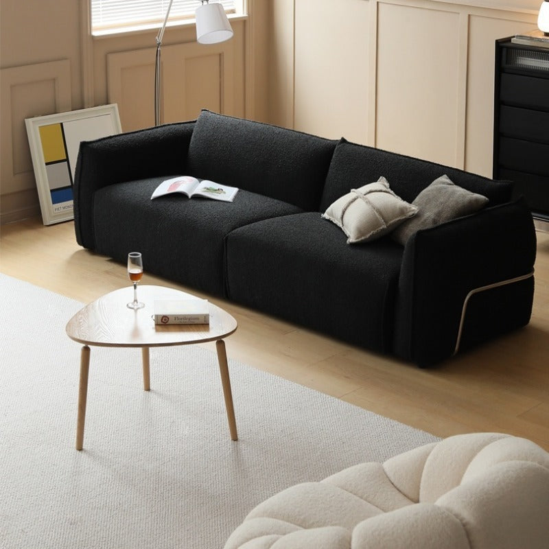 Bauhaus Style Sofa Small Apartment Light Luxury Sofa Vintage Retro Living Room Black Lamb Wool Fabric Two or Three Seater