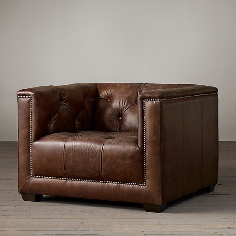 American Style Genuine Leather Sofa Modern Minimalist Living Room Vintage Industrial Style Straight Three-Four Seater Sofa Small Apartment Cafe
