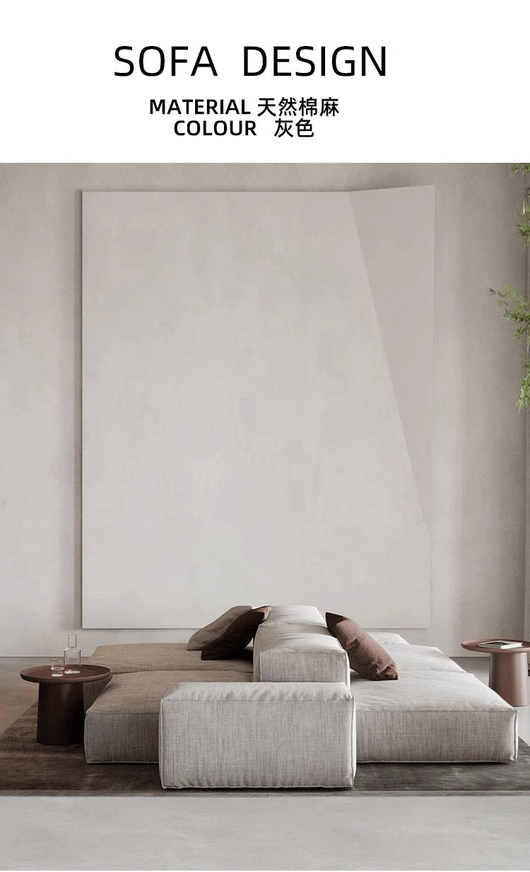 Nordic Minimalist Tofu Block Artistic Double-Sided Modular Combination Large Apartment Light Luxury Leather and Fabric Combined Living Room Straight Sofa