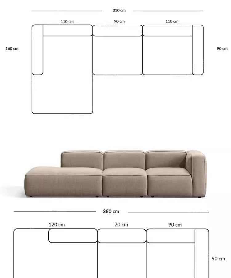 Simple Small Apartment Home Use Two or Three Seater Fabric Sofa Cotton Linen Armless Straight Row Modular Combination Reception Sofa