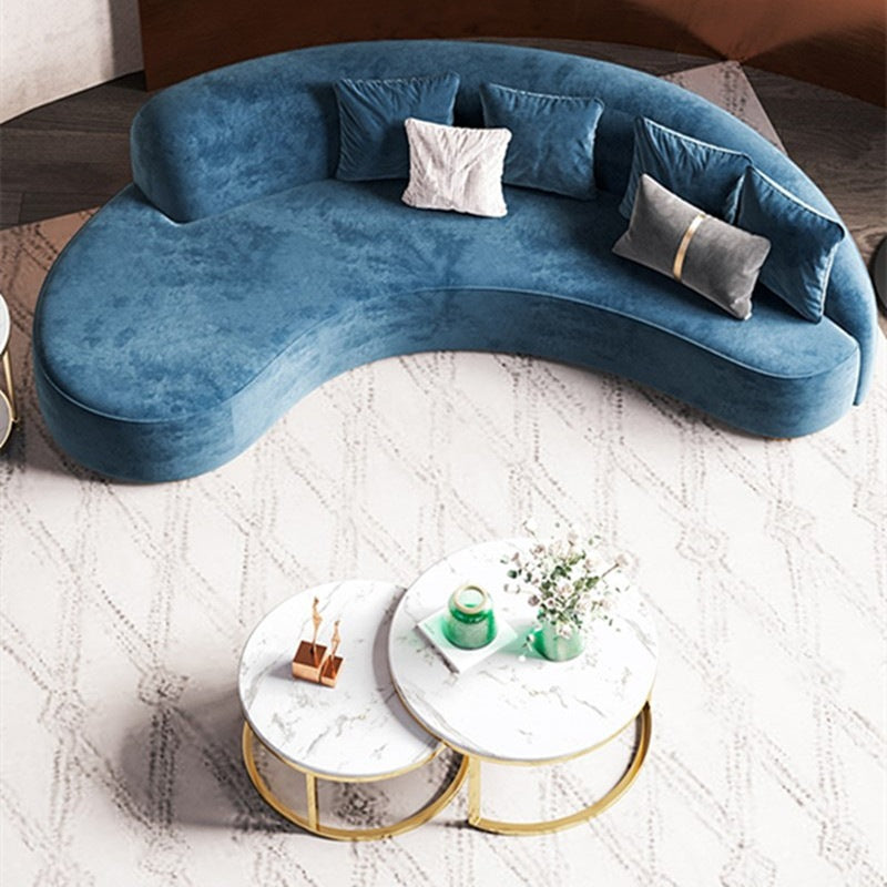 Nordic Light Luxury Fabric Arc-Shaped Design Sofa Simple Internet Celebrity Small Apartment Living Room Multi-Person Blue Creative Sofa