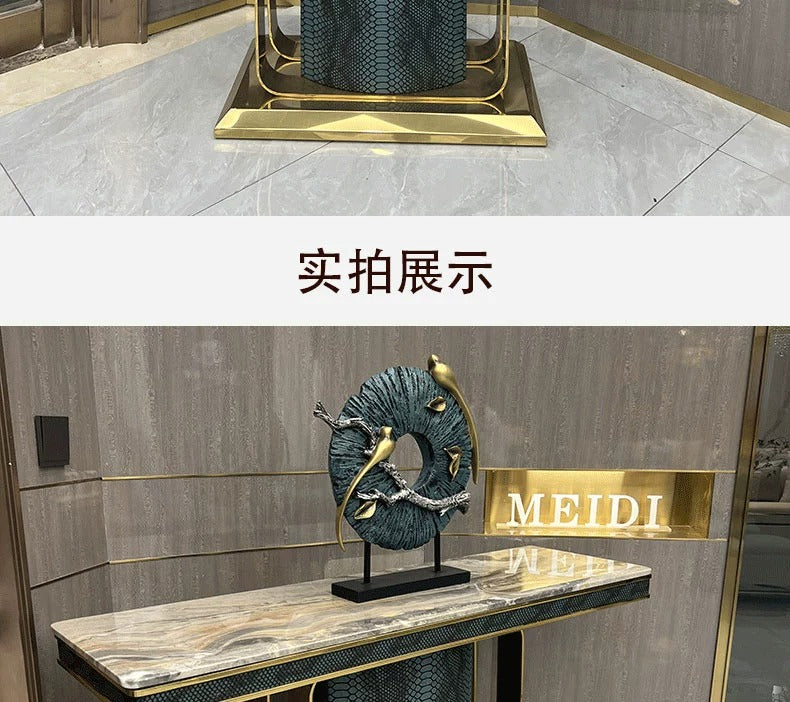 Italian Style Light Luxury Entrance Hall Console Table Villa Mansion Large Flat Floor High-end Custom Stainless Steel Marble Console Table