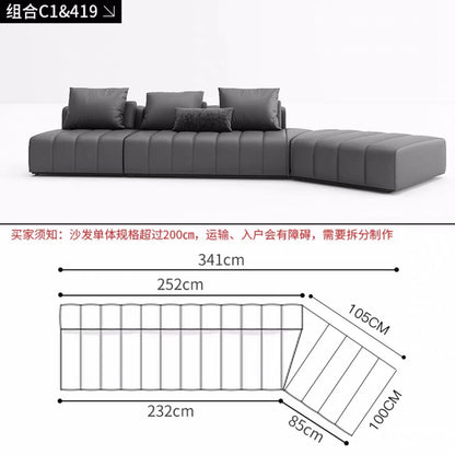 Piano Keys Minimalist Style L Genuine Leather Sofa Light Luxury Black Irregular Sofa Living Room Large Flat Floor Curved Sofa