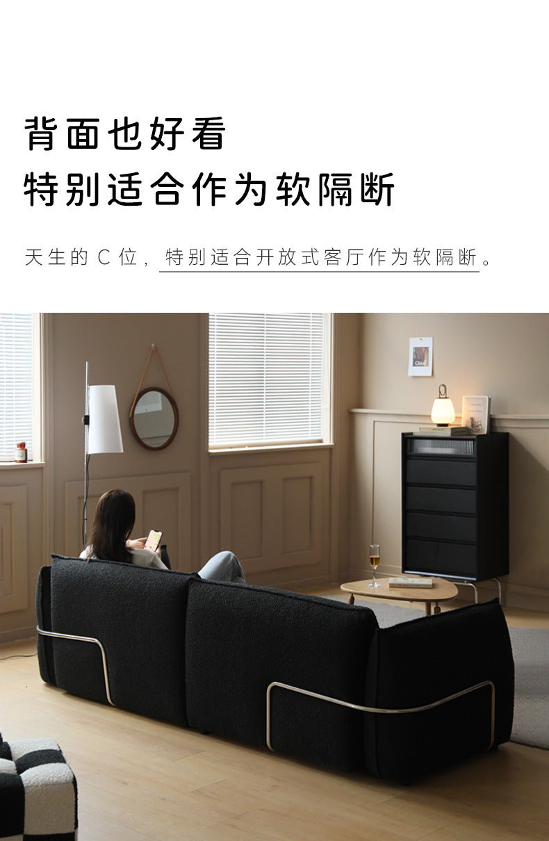 Bauhaus Style Sofa Small Apartment Light Luxury Sofa Vintage Retro Living Room Black Lamb Wool Fabric Two or Three Seater