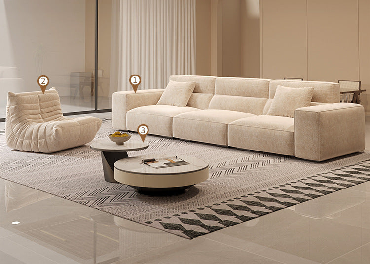 Italian Wabi-Sabi Style High-Back Straight Sofa Matte Fabric Cream Style Living Room Sofa Four-Seater Three-Seater Sofa