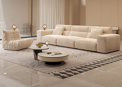Italian Wabi-Sabi Style High-Back Straight Sofa Matte Fabric Cream Style Living Room Sofa Four-Seater Three-Seater Sofa