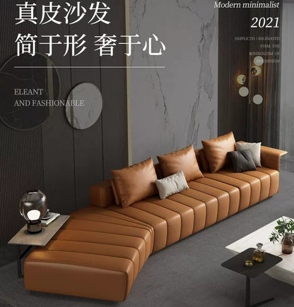 Piano Keys Minimalist Style L Genuine Leather Sofa Light Luxury Black Irregular Sofa Living Room Large Flat Floor Curved Sofa