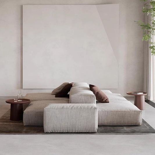 Nordic Minimalist Tofu Block Artistic Double-Sided Modular Combination Large Apartment Light Luxury Leather and Fabric Combined Living Room Straight Sofa