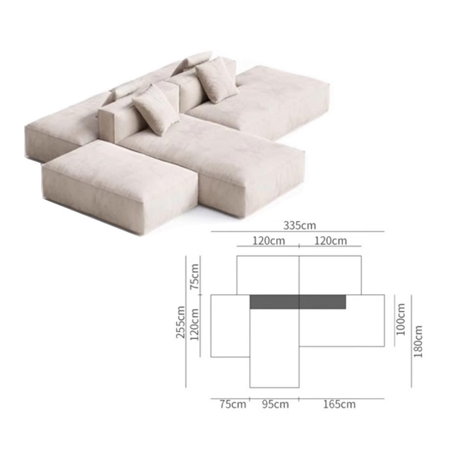Nordic Minimalist Tofu Block Artistic Double-Sided Modular Combination Large Apartment Light Luxury Leather and Fabric Combined Living Room Straight Sofa