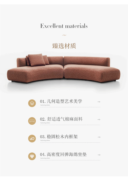 Italian Minimalist Light Luxury Irregular Arc Sofa for Living Room Large Apartment Reception Model Room Designer Beauty Salon Internet Celebrity