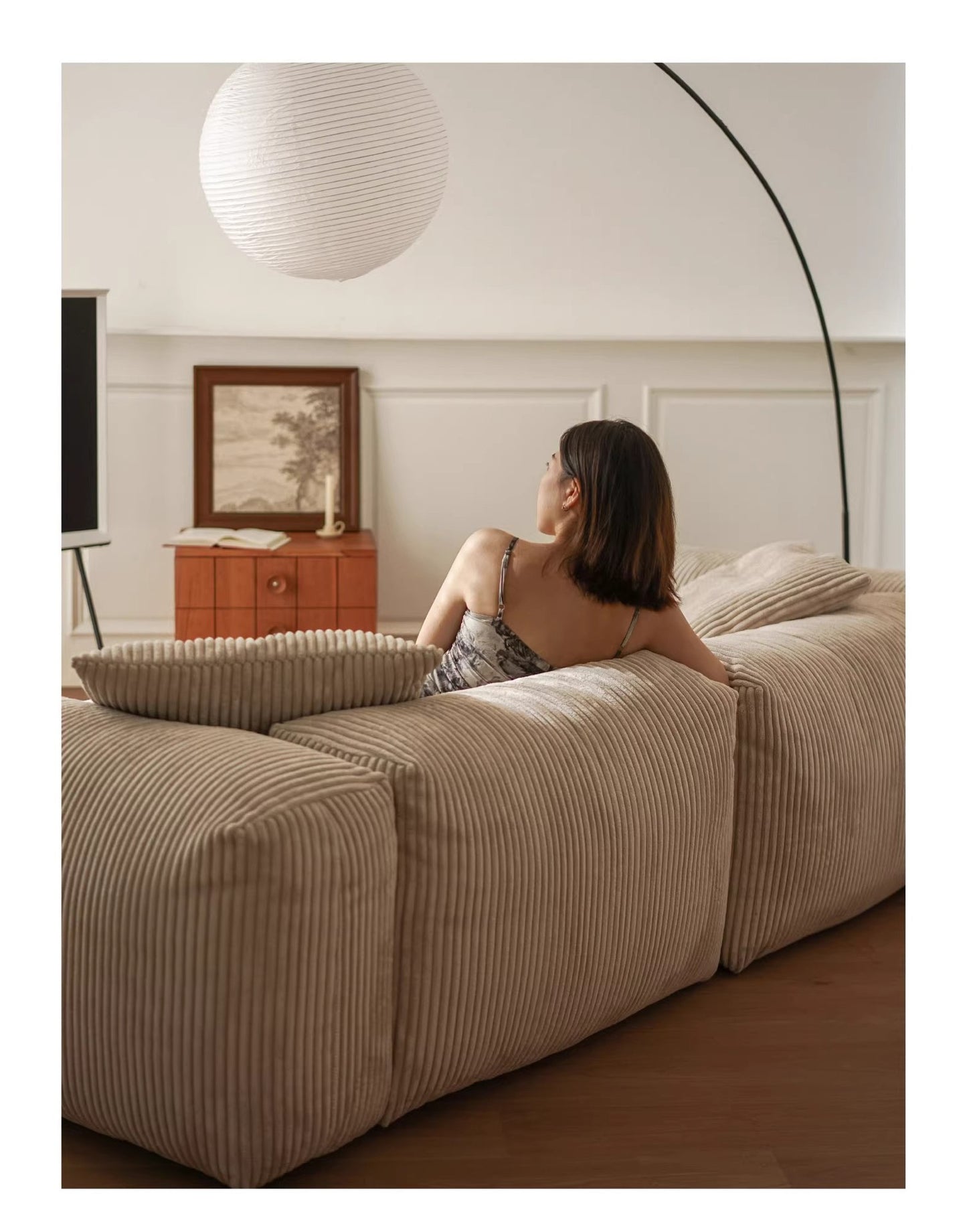 Nordic Wabi-Sabi Style Straight Corduroy Sofa Light Luxury Combination Small Apartment Homestay Free Module Multiple Tofu Blocks