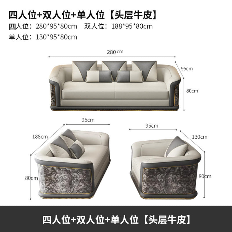 Italian Style Light Luxury Living Room Lacquered Genuine Leather Sofa Large Apartment High-End Villa Designer Mansion Whole House Furniture Customization
