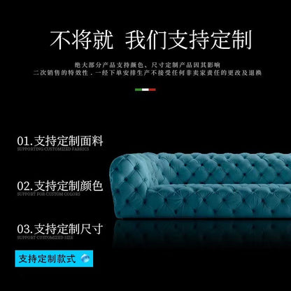 Modern Minimalist Light Luxury Living Room Art American Style Button Velvet Fabric Sofa Small Apartment Internet Celebrity Designer New Model