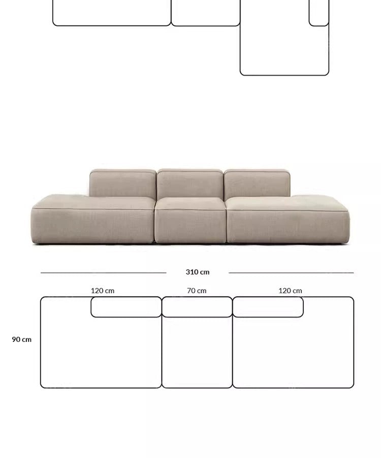 Simple Small Apartment Home Use Two or Three Seater Fabric Sofa Cotton Linen Armless Straight Row Modular Combination Reception Sofa