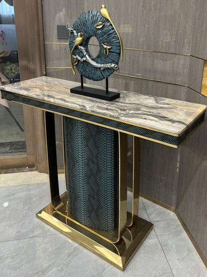 Italian Style Light Luxury Entrance Hall Console Table Villa Mansion Large Flat Floor High-end Custom Stainless Steel Marble Console Table