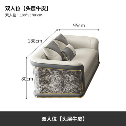 Italian Style Light Luxury Living Room Lacquered Genuine Leather Sofa Large Apartment High-End Villa Designer Mansion Whole House Furniture Customization