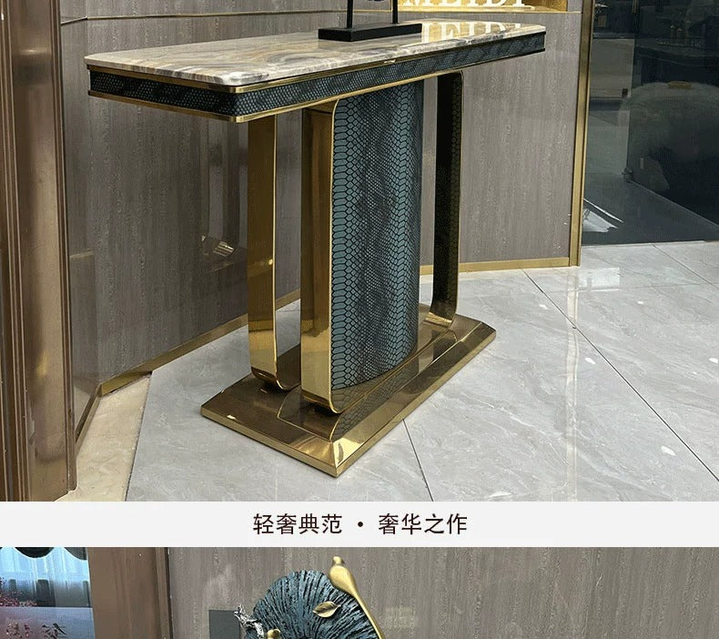 Italian Style Light Luxury Entrance Hall Console Table Villa Mansion Large Flat Floor High-end Custom Stainless Steel Marble Console Table