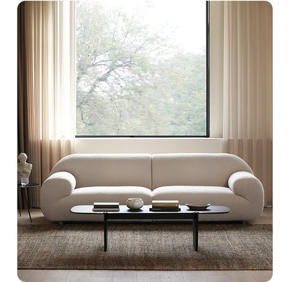 Nordic Wabi-Sabi Style Lamb Wool Fabric Sofa French Cream Style Living Room Small Apartment Milk White Three-Seater Sofa