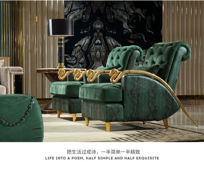 Italian Style Light Luxury Lounge Chair Pure Copper Snake Chair RobertoCacalli Leisure Sofa Chair Crocodile Leather Single Armchair
