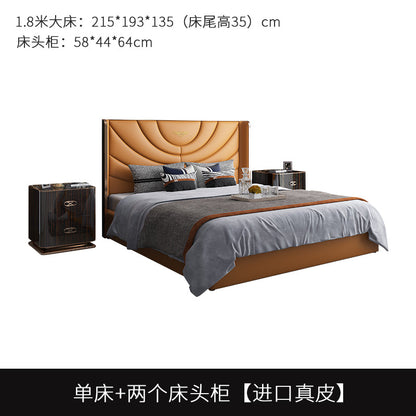 High-end Light Luxury Furniture Italian Minimalist Top Layer Cowhide Bedroom Solid Wood Bentley Light Luxury Master Bedroom Genuine Leather Double Bed Trendy