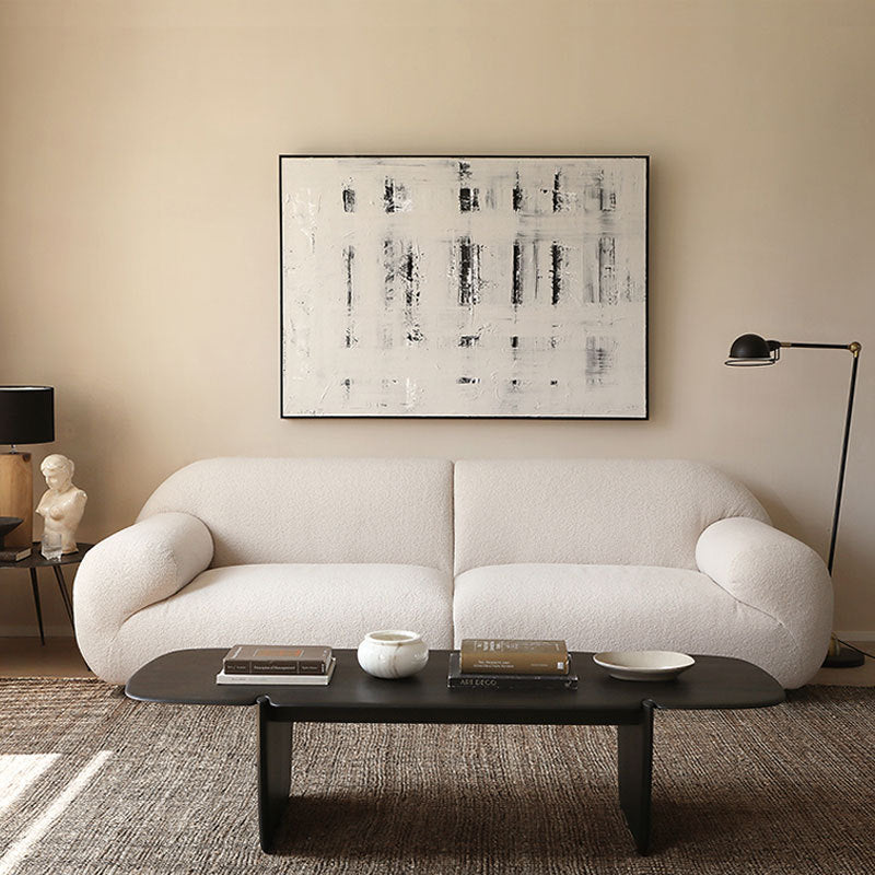 Nordic Wabi-Sabi Style Lamb Wool Fabric Sofa French Cream Style Living Room Small Apartment Milk White Three-Seater Sofa