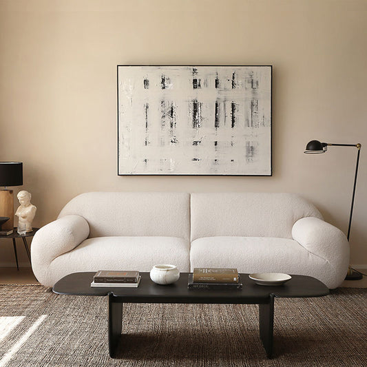 Nordic Wabi-Sabi Style Lamb Wool Fabric Sofa French Cream Style Living Room Small Apartment Milk White Three-Seater Sofa