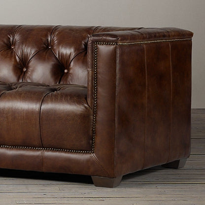 American Style Genuine Leather Sofa Modern Minimalist Living Room Vintage Industrial Style Straight Three-Four Seater Sofa Small Apartment Cafe
