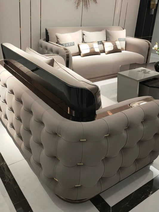 Italian Style Light Luxury Bentley Button Sofa Genuine Leather Designer Postmodern Villa Living Room Set High-end Custom Furniture