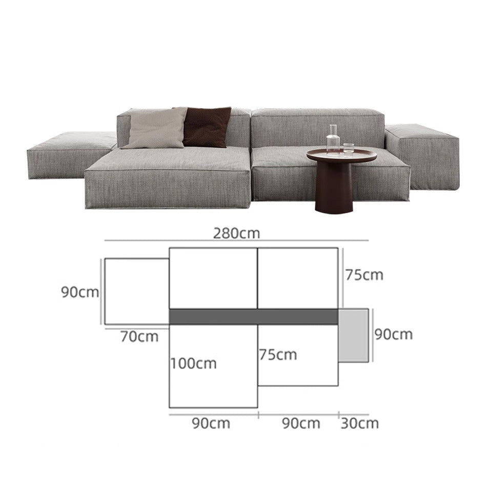 Nordic Minimalist Tofu Block Artistic Double-Sided Modular Combination Large Apartment Light Luxury Leather and Fabric Combined Living Room Straight Sofa