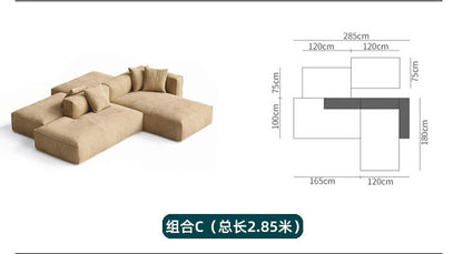 Nordic Minimalist Tofu Block Artistic Double-Sided Modular Combination Large Apartment Light Luxury Leather and Fabric Combined Living Room Straight Sofa