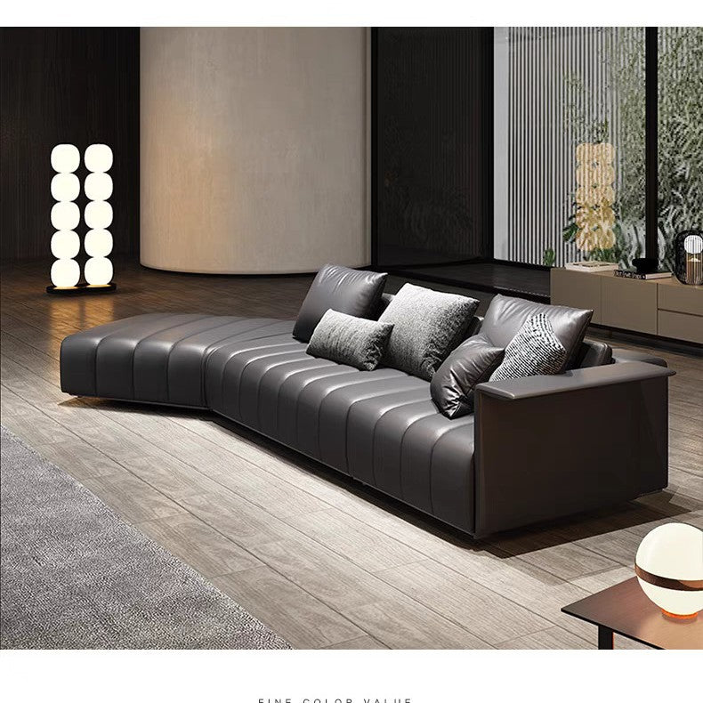 Piano Keys Minimalist Style L Genuine Leather Sofa Light Luxury Black Irregular Sofa Living Room Large Flat Floor Curved Sofa
