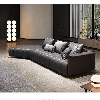 Piano Keys Minimalist Style L Genuine Leather Sofa Light Luxury Black Irregular Sofa Living Room Large Flat Floor Curved Sofa