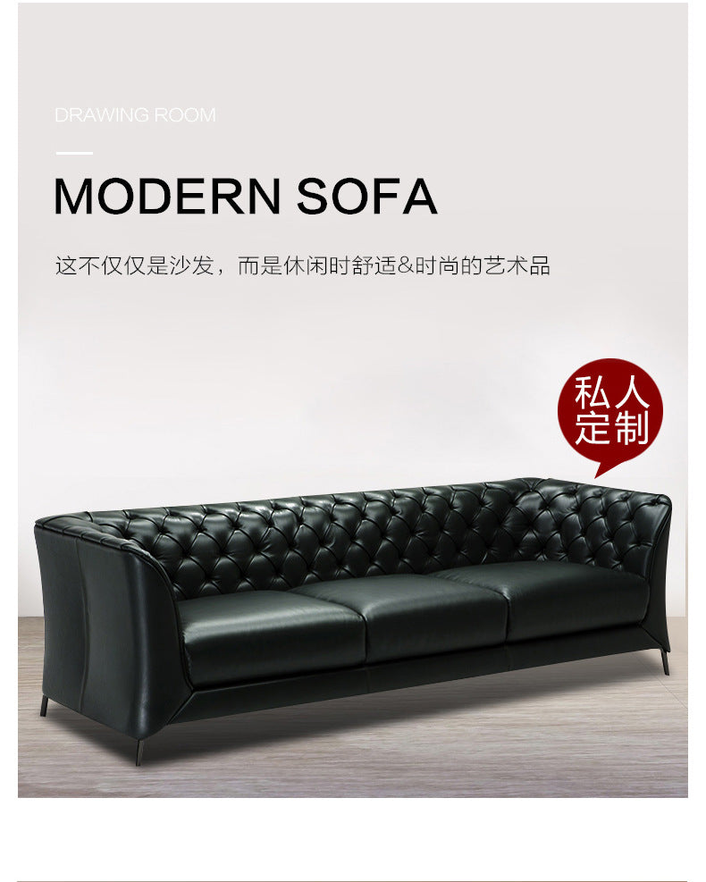 Green Vintage Top Layer Cowhide Buckle Sofa Light Luxury Large and Small Apartment Living Room Simple Postmodern Designer Straight Row