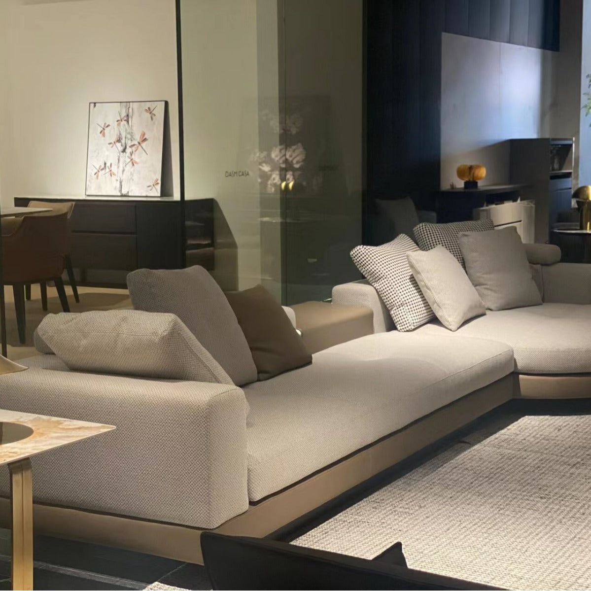 Apartment Genuine Leather Linen Sofa