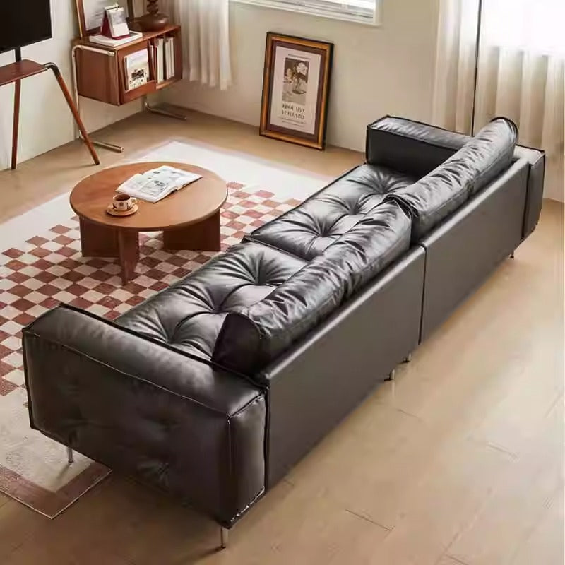 Vintage Style Oil Wax Retro Genuine Leather Sofa
