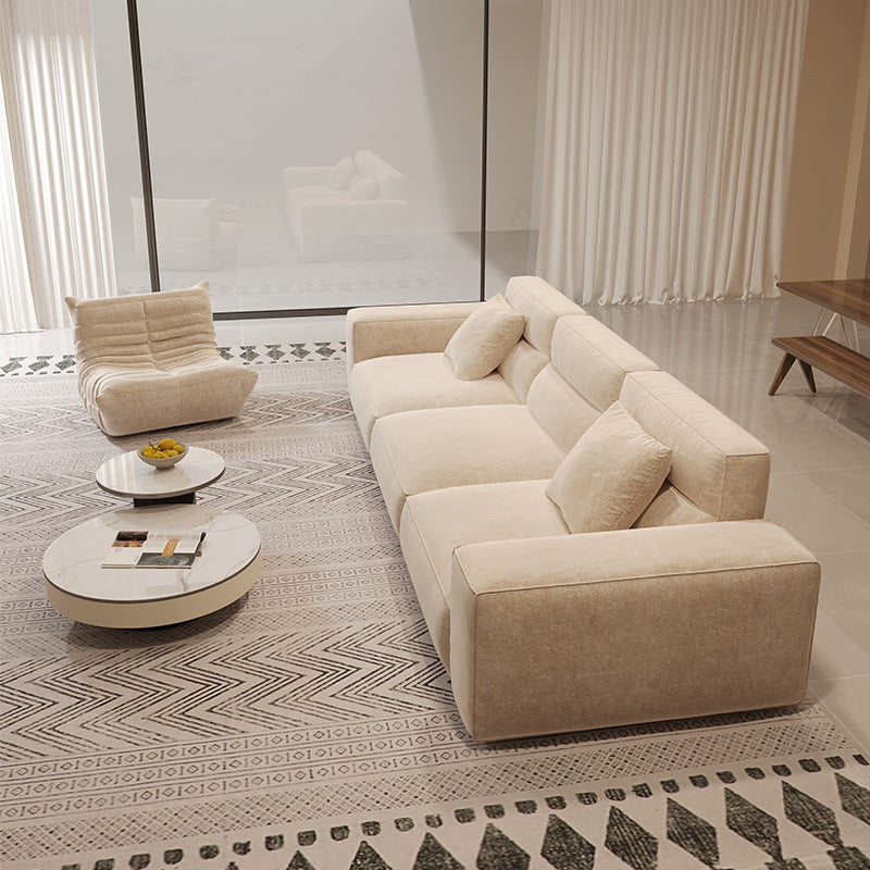 Italian Wabi-Sabi Style High-Back Straight Sofa Matte Fabric Cream Style Living Room Sofa Four-Seater Three-Seater Sofa
