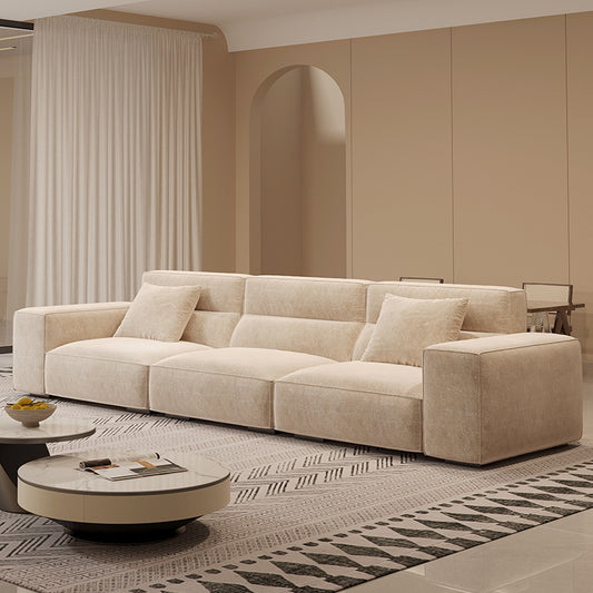 Italian Wabi-Sabi Style High-Back Straight Sofa Matte Fabric Cream Style Living Room Sofa Four-Seater Three-Seater Sofa
