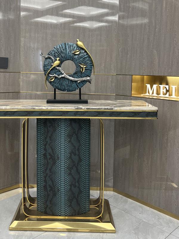 Italian Style Light Luxury Entrance Hall Console Table Villa Mansion Large Flat Floor High-end Custom Stainless Steel Marble Console Table