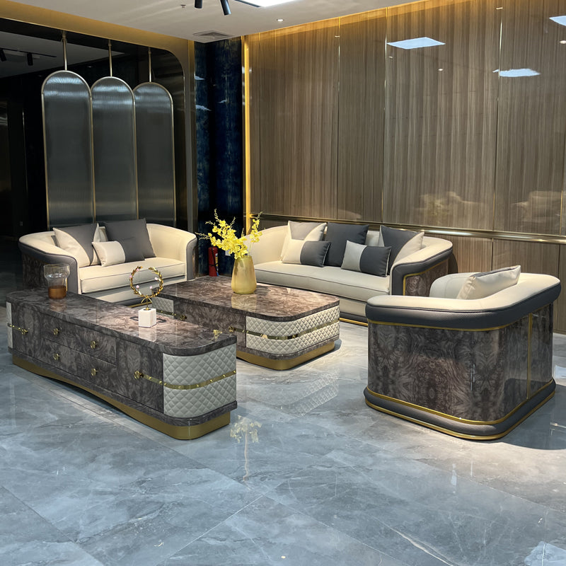Italian Style Light Luxury Living Room Lacquered Genuine Leather Sofa Large Apartment High-End Villa Designer Mansion Whole House Furniture Customization