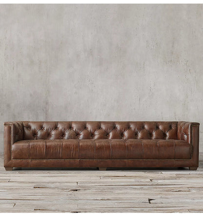 American Style Genuine Leather Sofa Modern Minimalist Living Room Vintage Industrial Style Straight Three-Four Seater Sofa Small Apartment Cafe