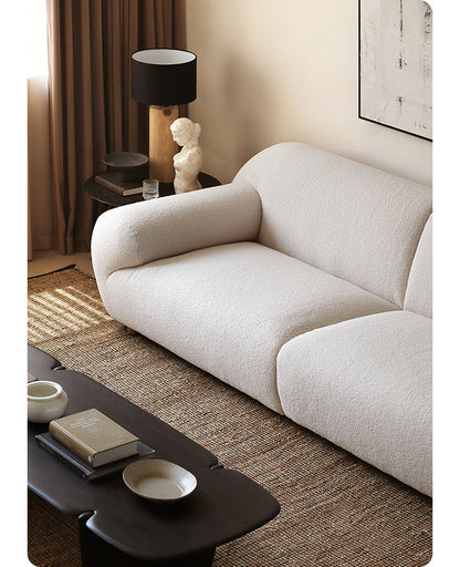 Nordic Wabi-Sabi Style Lamb Wool Fabric Sofa French Cream Style Living Room Small Apartment Milk White Three-Seater Sofa
