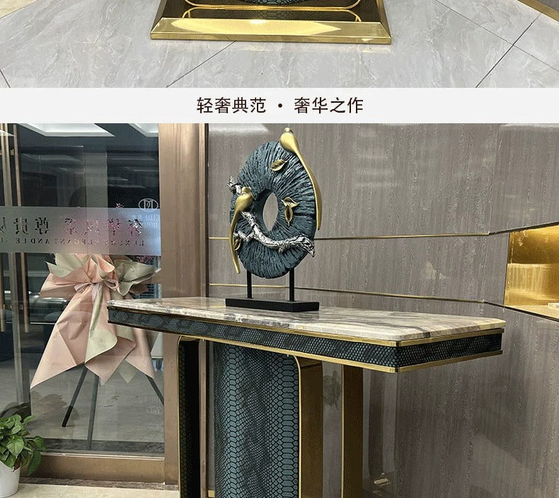 Italian Style Light Luxury Entrance Hall Console Table Villa Mansion Large Flat Floor High-end Custom Stainless Steel Marble Console Table