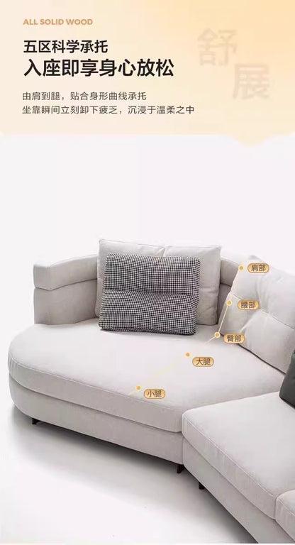 Designer Semi-Circular Arc Fabric Sofa for Small and Large Living Rooms, Italian Minimalist Style, Irregular Corner Art, Light Luxury