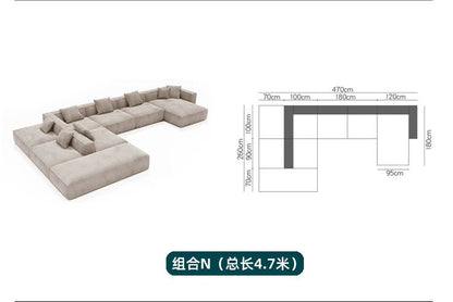 Nordic Minimalist Tofu Block Artistic Double-Sided Modular Combination Large Apartment Light Luxury Leather and Fabric Combined Living Room Straight Sofa