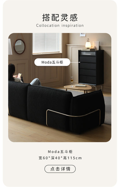 Bauhaus Style Sofa Small Apartment Light Luxury Sofa Vintage Retro Living Room Black Lamb Wool Fabric Two or Three Seater