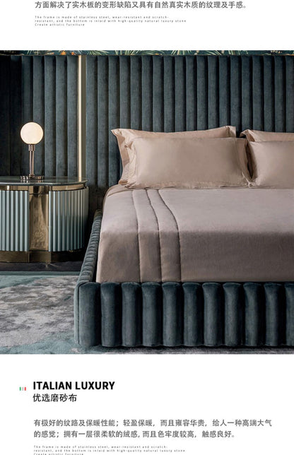 Italian Light Luxury visionnaire Double Bed High-End Villa Luxury Genuine Leather1.8m Wide Screen Bed Master Bedroom Furniture