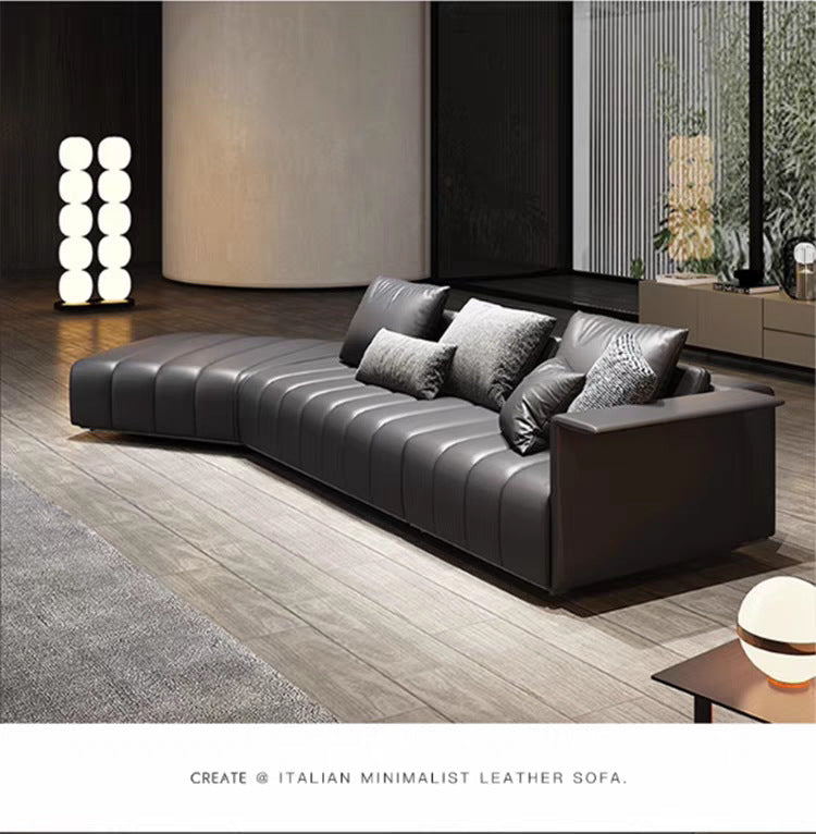 Piano Keys Minimalist Style L Genuine Leather Sofa Light Luxury Black Irregular Sofa Living Room Large Flat Floor Curved Sofa