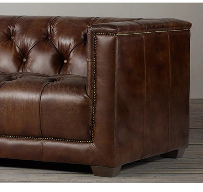 American Style Genuine Leather Sofa Modern Minimalist Living Room Vintage Industrial Style Straight Three-Four Seater Sofa Small Apartment Cafe